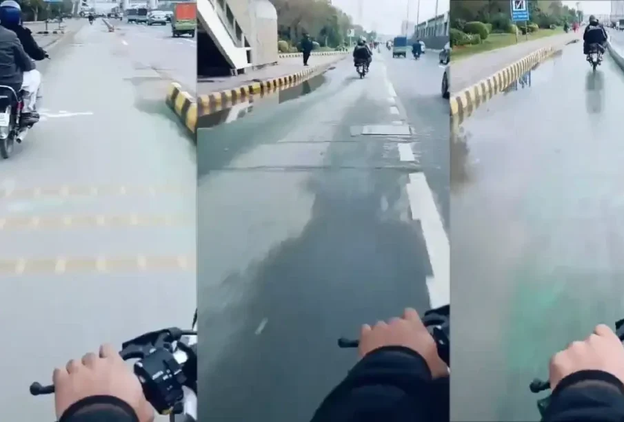 لاہور : پہلی ہی بارش سے"بائیکر لین" مٹ گئی