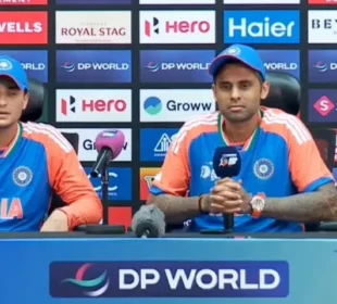 "کھیل میں سیاست کیوں؟ صحافی کے تند سوال پر سوریا کمار بوکھلا گئے"