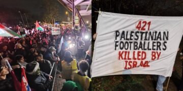 یوروپا لیگ کے میچ کے دوران فلسطین کے حق میں احتجاج