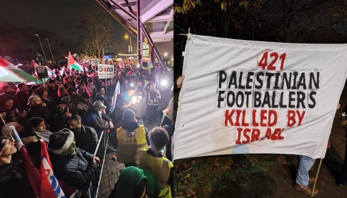 یوروپا لیگ کے میچ کے دوران فلسطین کے حق میں احتجاج