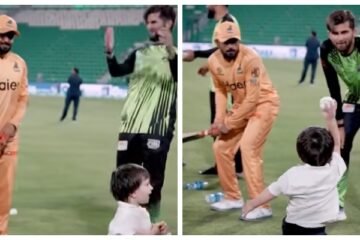 پی ایس ایل کے بعد بابر اعظم اور ننھے عالیار آفریدی کا دلکش لمحہ وائرل
