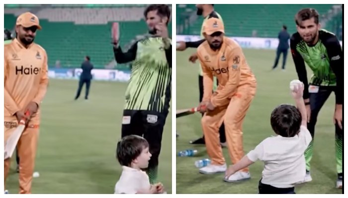 پی ایس ایل کے بعد بابر اعظم اور ننھے عالیار آفریدی کا دلکش لمحہ وائرل
