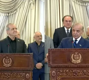 پاکستان ایران کے ساتھ کھڑا ہے، شہباز شریف کا مشترکہ پریس کانفرنس میں اظہارِ یکجہتی 3 پاکستان ایران کے ساتھ کھڑا ہے، شہباز شریف کا مشترکہ پریس کانفرنس میں اظہارِ یکجہتی
