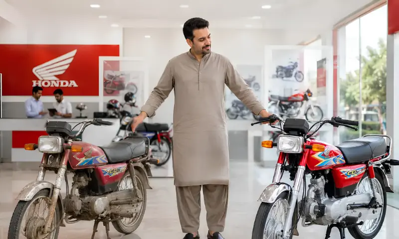 پرانی سی ڈی 70 کے بدلے نئی موٹر سائیکل، ہونڈا کی ایکسچینج سہولت 1 پرانی سی ڈی 70 کے بدلے نئی موٹر سائیکل، ہونڈا کی ایکسچینج سہولت