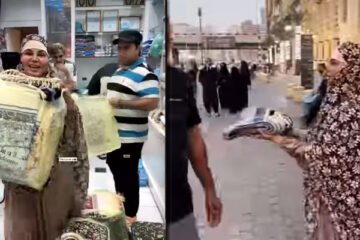 راکھی ساونت کی عمرے کے بعد مکہ میں جائے نماز تقسیم کرنے کی ویڈیو وائرل