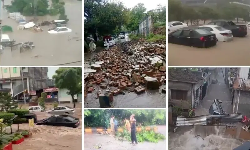 اسلام آباد، راولپنڈی میں شدید بارش، نشیبی علاقے زیرِ آب، تعلیمی اداروں میں تعطیل